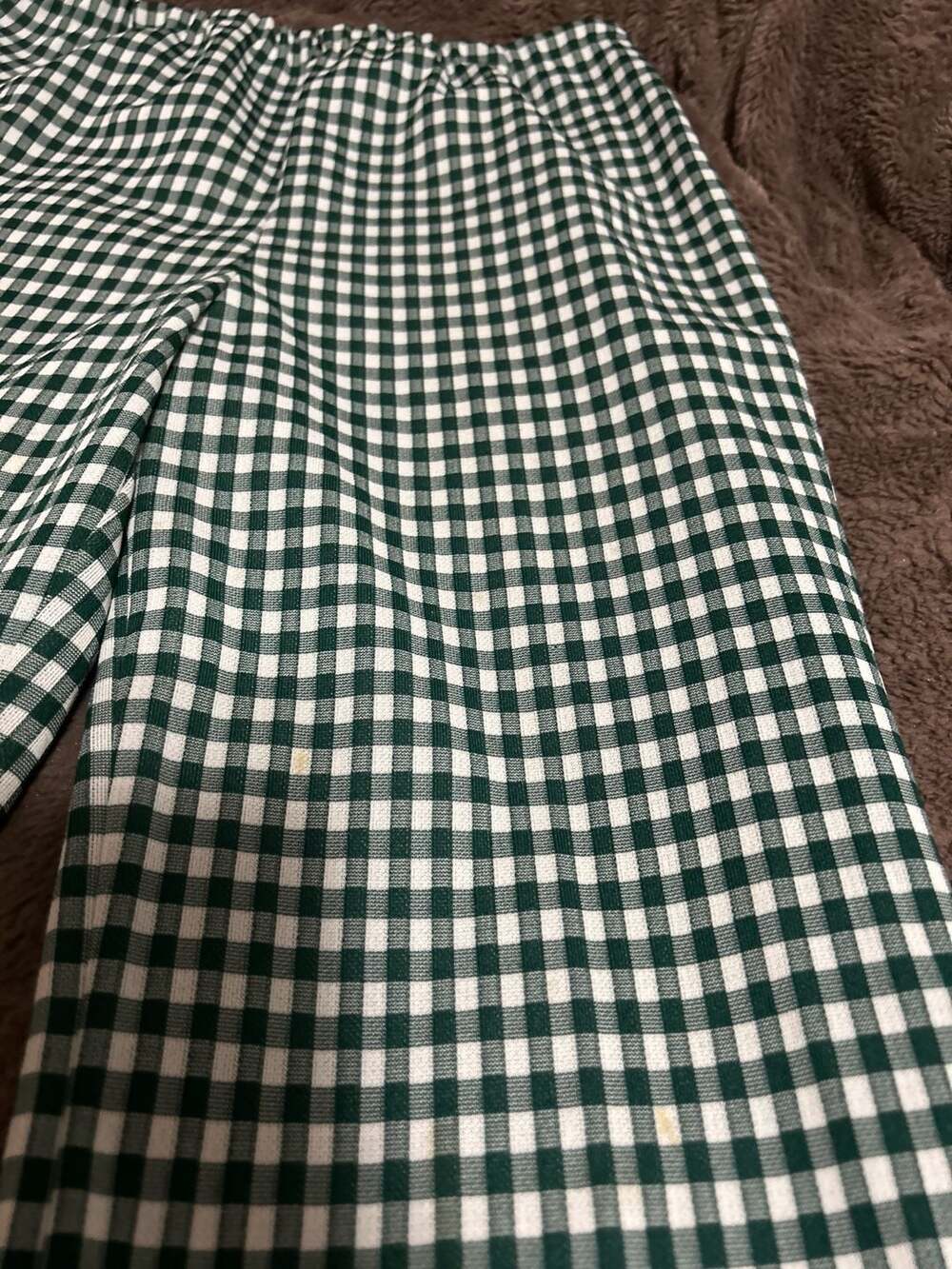 Free People Dark Green and White Gingham Wide Leg Pull-On Pants - Picture 2 of 5
